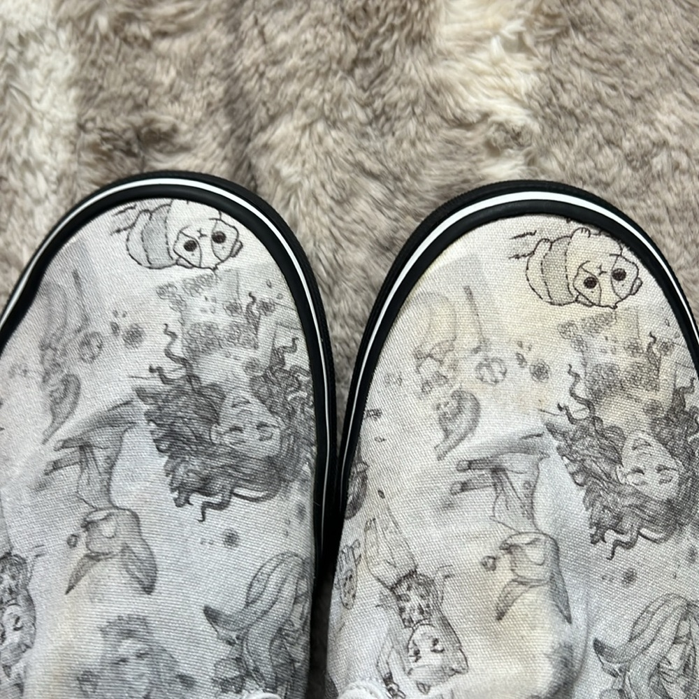 Vans White and Black custom Slip-On Sneakers - Picture 9 of 10